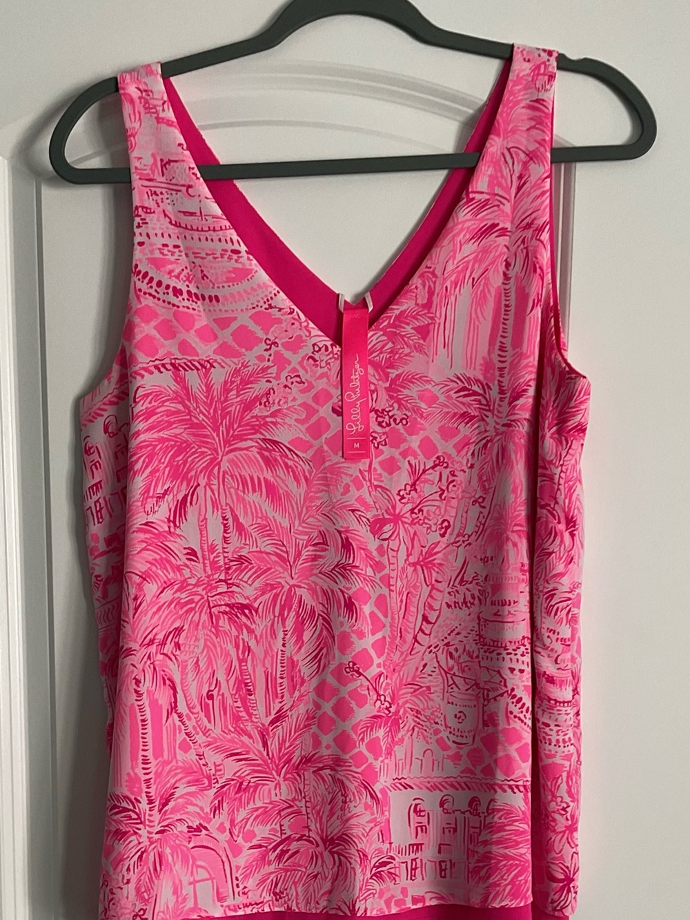 Lilly Pulitzer Hot Pink and Light Pink Tropical V-Neck Tank